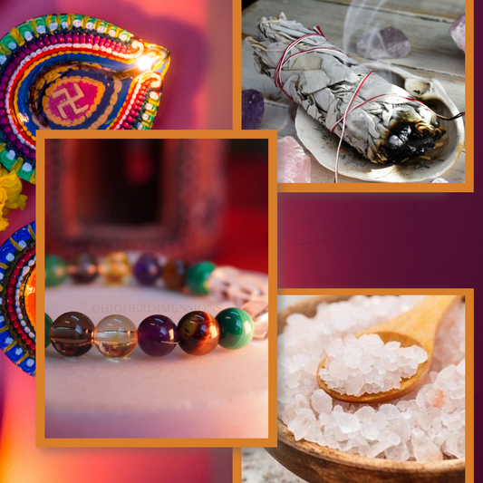 Diwali Combo-9 | Student's Best Friend Bracelet, Charged Raw Salt, Sage