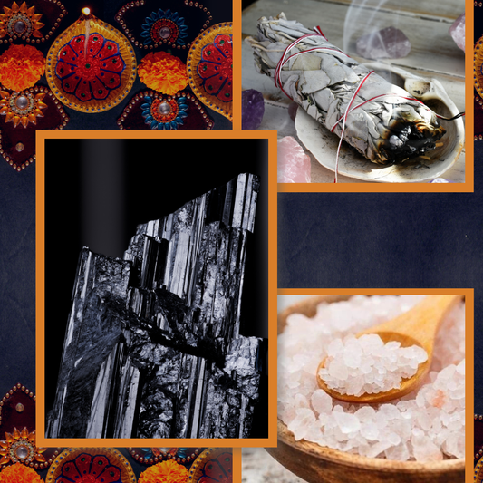 Diwali Combo-1 | Black Tourmaline Raw Crystal, Raw Salt & Sage