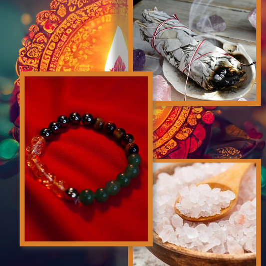 Diwali Combo-7 | Money Magnet Bracelet, Charged Raw Salt, Sage